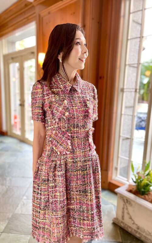 《LeBourgeon》ツイード・ローウエスト・ファスナー・ワンピース（Rose）