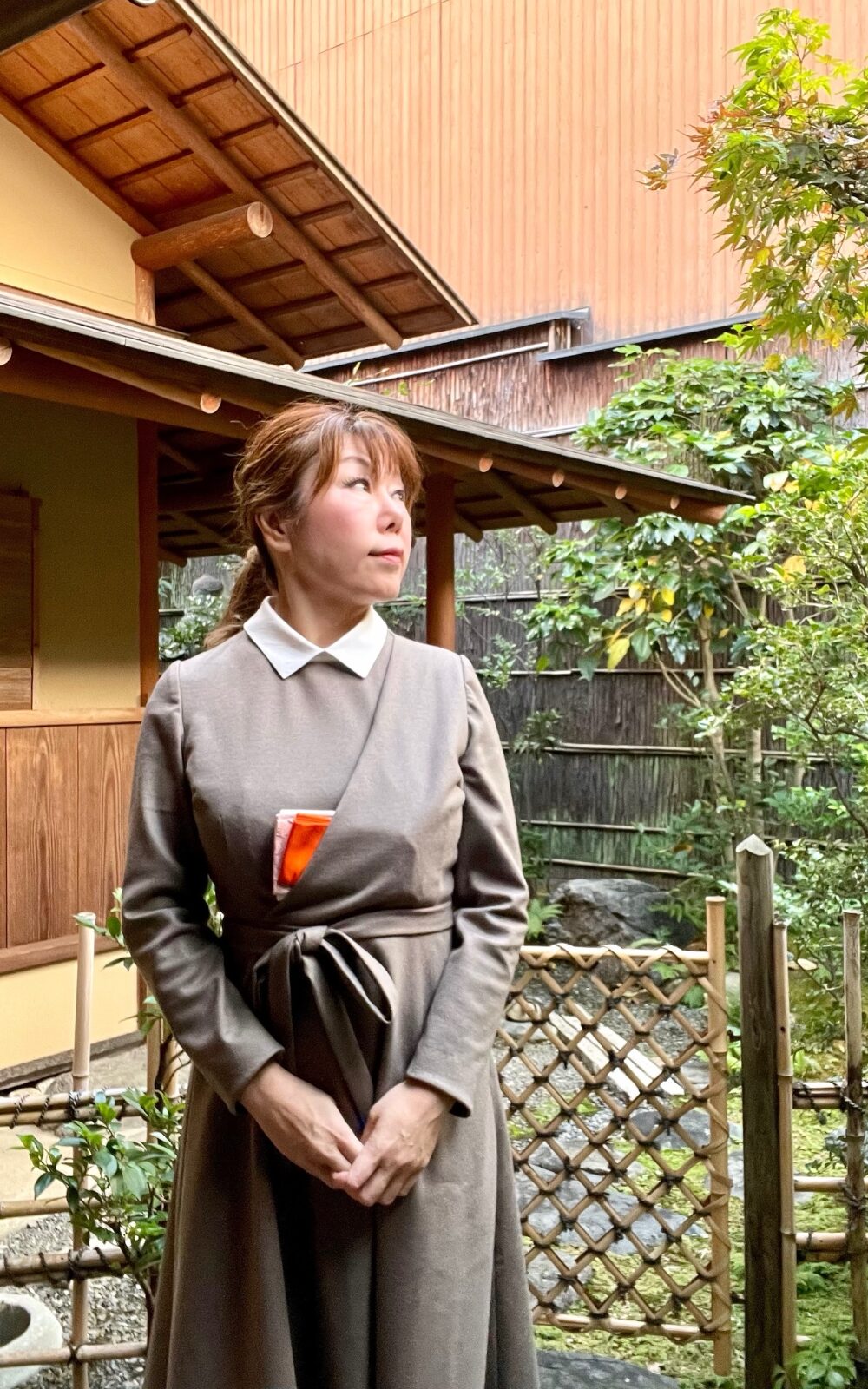 CHAREI-茶麗　茶道お稽古・シルク襟・ウールニット・ワンピース（Cendre）