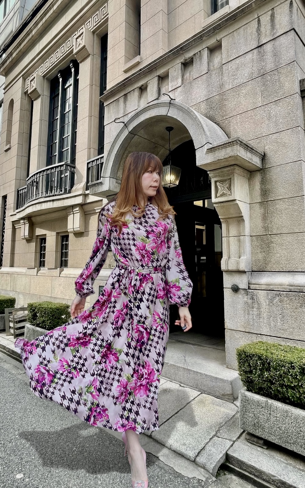 《Le Bouquet》Luxury・シルクサテン・花柄・ワンピース（Rose）