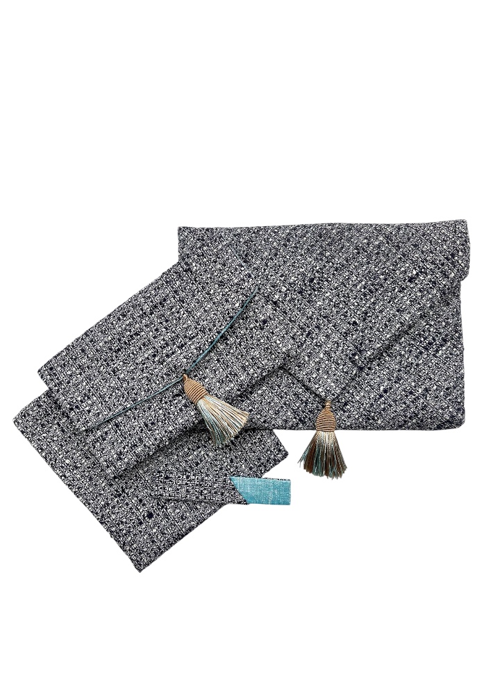 CHAREIー茶麗　サマーツイード・数寄屋袋セット（メランジネイビー）