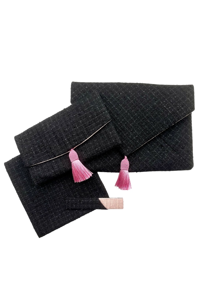 CHAREIー茶麗　サマーツイード・数寄屋袋セット（リボンノアール）