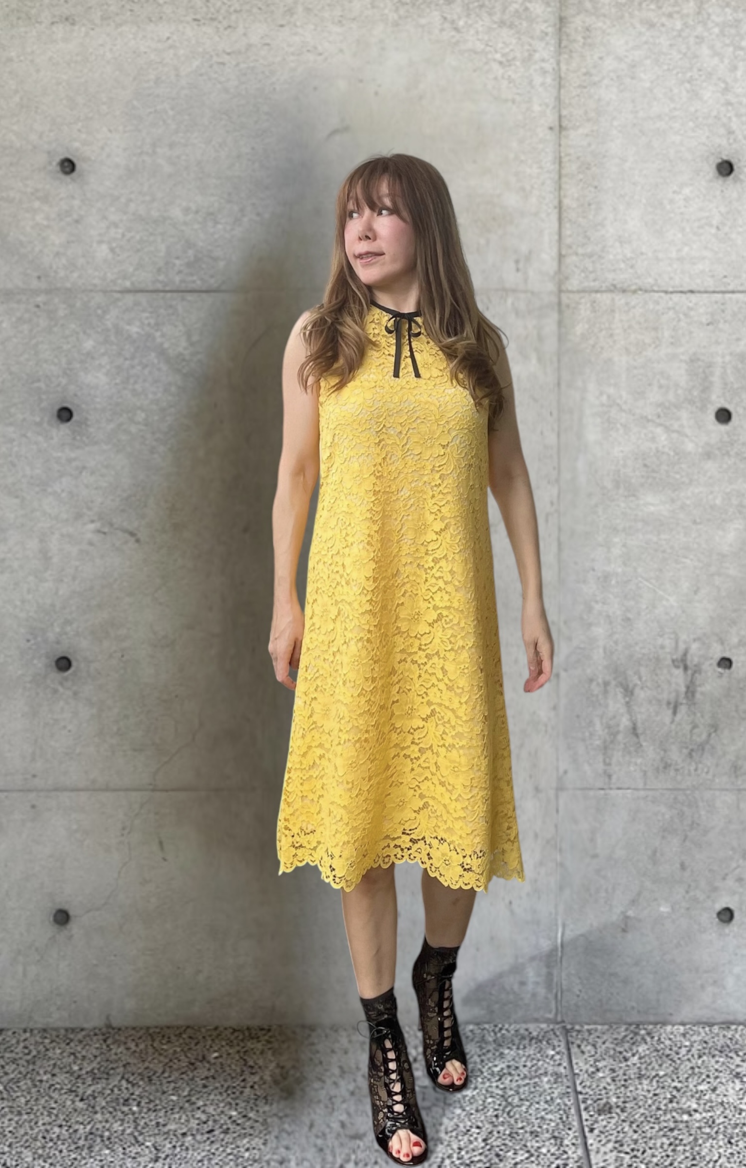 《Le Bouquet》Luxury・コードレース・Aラインワンピース（ミモザ）